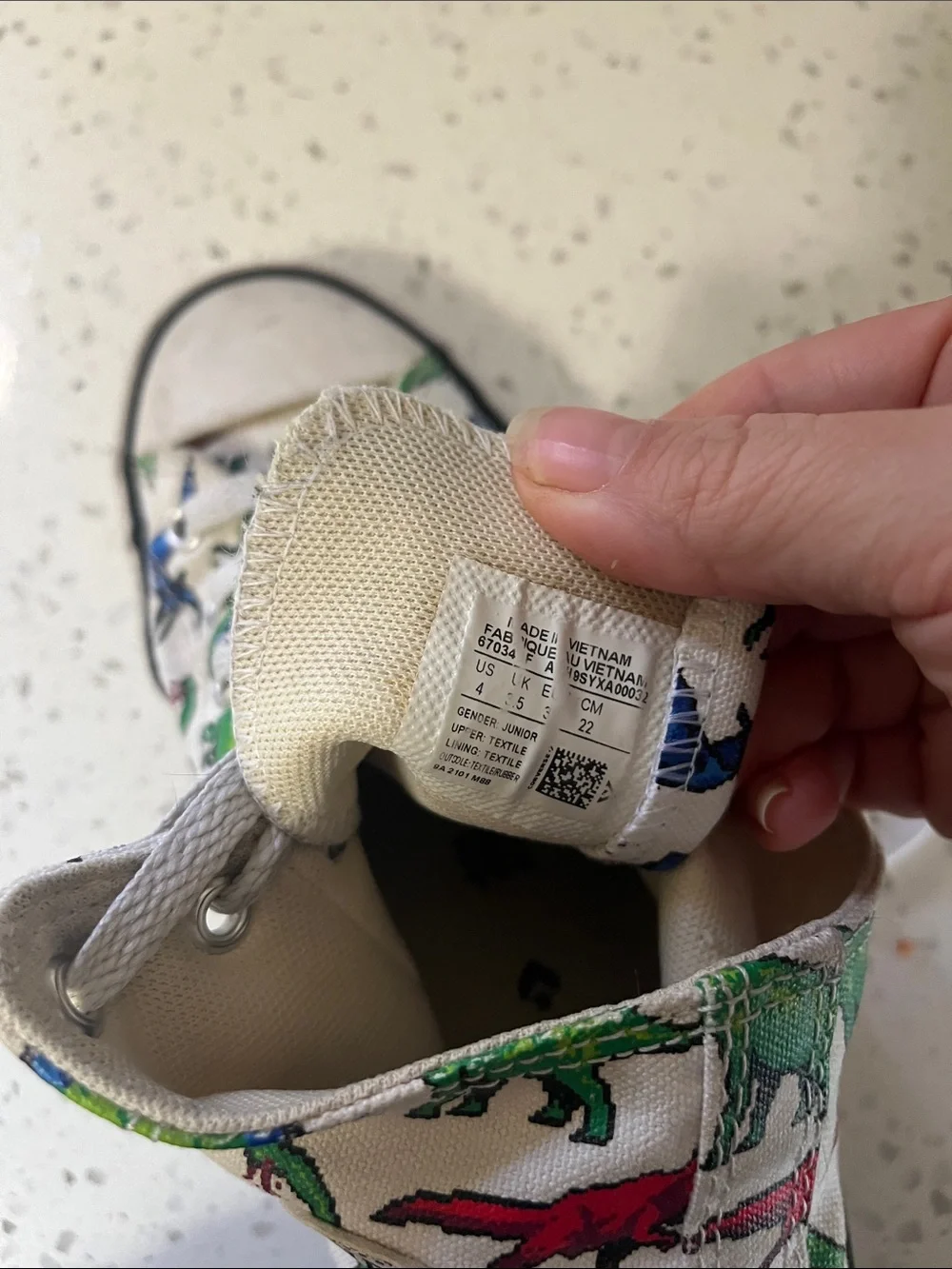 Converse Kids High Top Sneakers - White with Green, Blue & Red Dinosaur Print 4